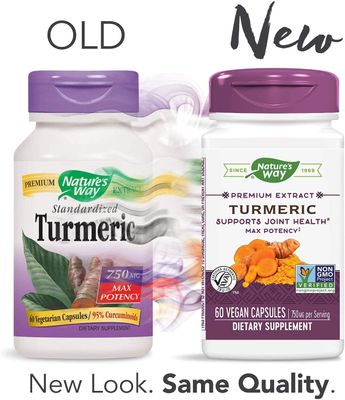 Nature's Way Premium Extract Turmeric Max Potency Standardized to 95% Curcuminoids 750 mg per serving 60 Vegan Capsules (Pack of 2)