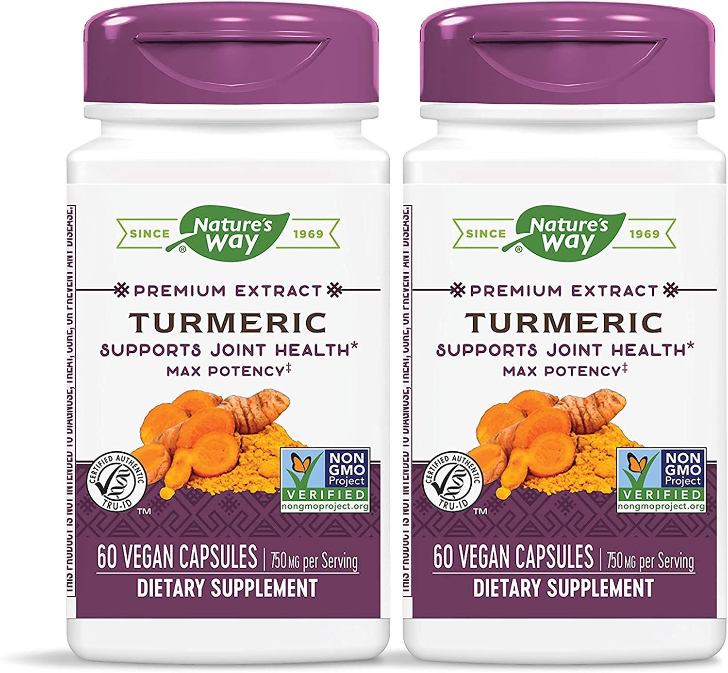 Nature&#39;s Way Premium Extract Turmeric Max Potency Standardized to 95% Curcuminoids 750 mg per serving 60 Vegan Capsules (Pack of 2)