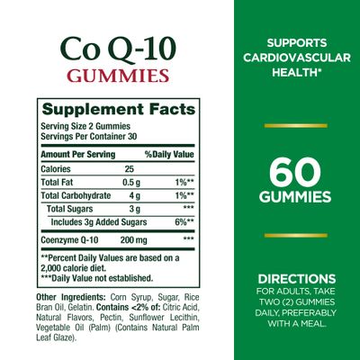 Nature's Bounty CoQ10 Gummies, Supports Heart Health, CoQ10 200 mg per serving, 60 Gummies, Peach Mango Flavour