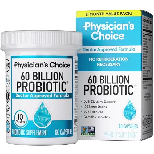 Physician&#39;s CHOICE Probiotics 60 Billion CFU - 10 Strains + Organic Prebiotics - Immune, Digestive &amp; Gut Health - Supports Occasional Constipation, Diarrhea, Gas &amp; Bloating - for Women &amp; Men - 60ct