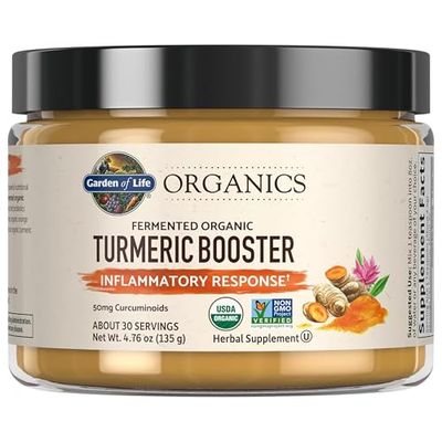 Garden of Life Organics Turmeric Booster Inflammatory Response Powder - 30 Servings, 50mg Curcumin (95% Curcuminoids) &amp; Probiotics, Organic Non-GMO Vegan &amp; Gluten Free Herbal Supplements