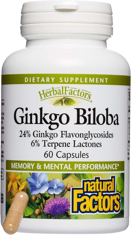 HerbalFactors by Natural Factors, Ginkgo Biloba, Supports Memory, Mental Performance and Healthy Brain Function, 60 capsules (60 servings)