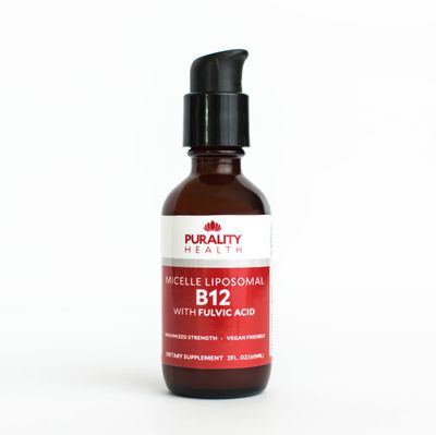 PURALITY HEALTH Micelle Liposomal Liquid Vitamin B12 with Fulvic Acid, 2500 mcg. Combined Methylcobalamin with Organic Glycerin Extract Maximum Absorption, Energy Boost, Vegan Friendly