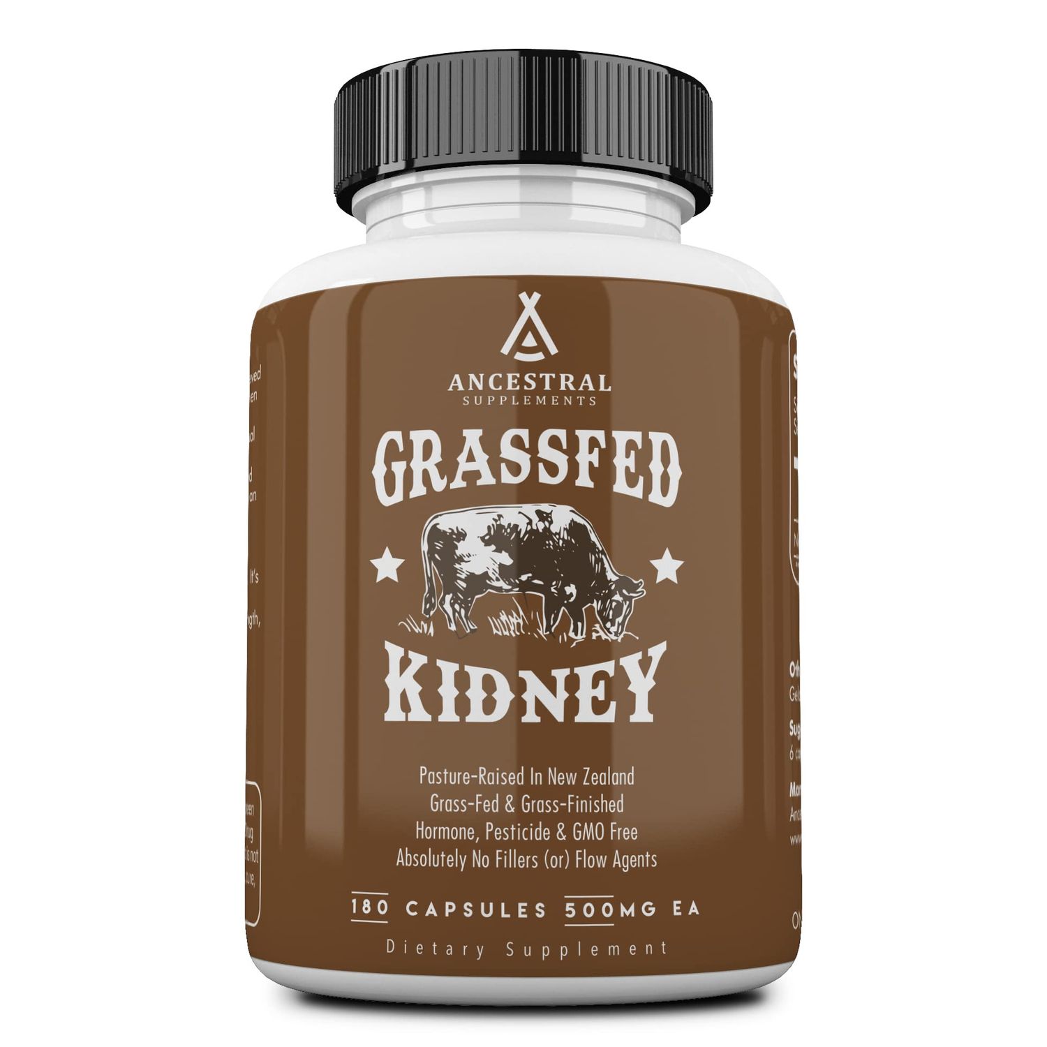 Ancestral Supplements Grass Fed Beef Kidney Supplement, 3000mg, DAO Enzyme Supplement, Kidney Support for Urinary and Histamine Health, Selenium, B12, Non GMO, 180 Capsules