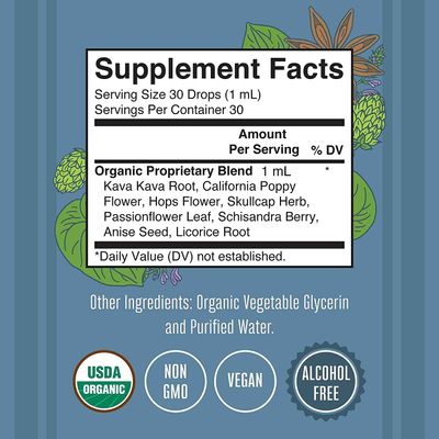 MaryRuth Organics, Herbal Supplement Drop, Calmness &amp; Relaxation, Pack of 1, USDA Kava Root, Sugar/Gluten Free, Support Sleep, Calm &amp; Stress Relief, Vegan, Non-GMO, 30 Servings