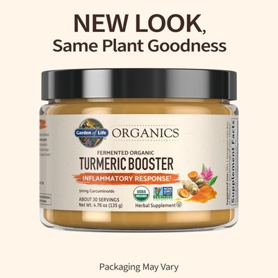 Garden of Life Organics Turmeric Booster Inflammatory Response Powder - 30 Servings, 50mg Curcumin (95% Curcuminoids) & Probiotics, Organic Non-GMO Vegan & Gluten Free Herbal Supplements