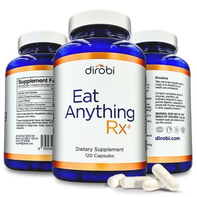Dirobi Eat Anything Xylose Isomerase Fructose Malabsorption Enzymes, FODMAP Supplement, Digestive Enzymes for Better Lactose, Fat, Protein &amp; Carbohydrate Digestion Gas &amp; Bloating Relief 120 Capsules
