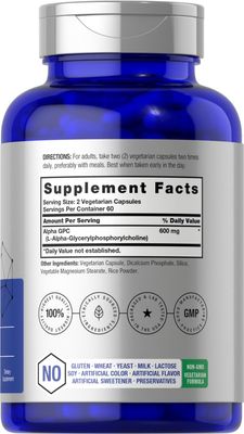 Horbach Alpha GPC 600mg | 120 Capsules | Vegetarian, Non-GMO &amp; Gluten Free Choline Supplement | Supports Healthy Memory, Focus and Clarity