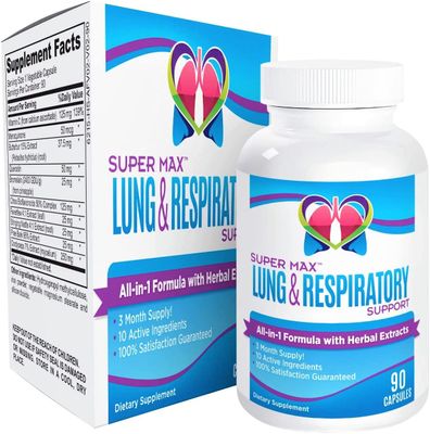 3-Month Lung &amp; Respiratory Support Supplement (All-in-1 Formula) with 10 Active Ingredients - Lung Respiratory Health Supplements - Easy to Swallow - 90 Capsules