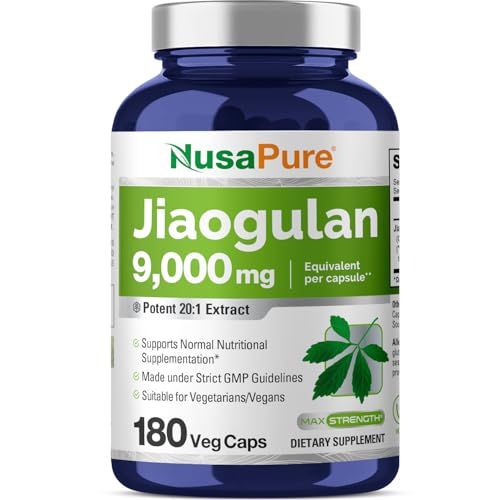 NusaPure Jiaogulan 9000 mg 180 Veggie Capsules (Extract 20:1, Vegetarian, Non-GMO, Vegan) Gynostemma Pentaphyllum