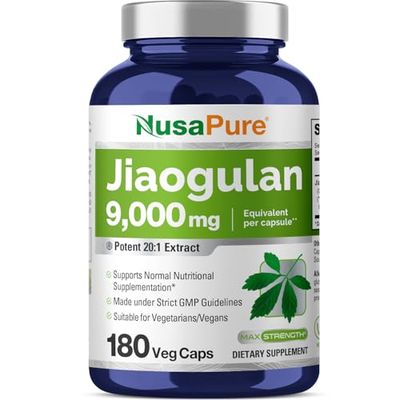 NusaPure Jiaogulan 9000 mg 180 Veggie Capsules (Extract 20:1, Vegetarian, Non-GMO, Vegan) Gynostemma Pentaphyllum