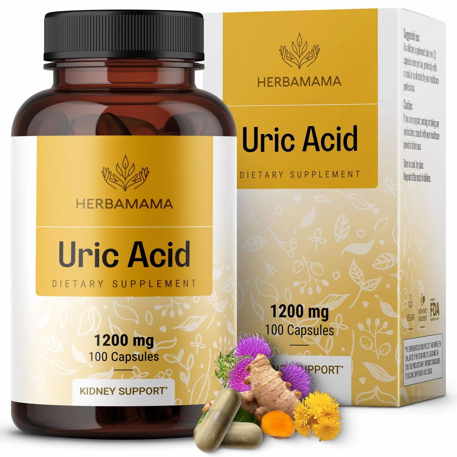 HERBAMAMA Uric Acid Cleanse &amp; Joint Support Capsules - 1200 mg Tart Cherry Powder, Milk Thistle, Celery Root Complex - Uric Acid Level Support Supplement - Vegan, Non-GMO - 100 Caps