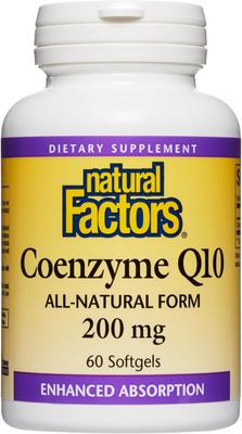 Natural Factors Coenzyme Q10 200 mg, Natural Coenzyme Q10 Supplement for Energy, Heart and Cognitive Support, 60 Softgels