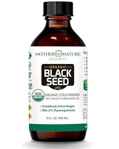 Mother Nature USDA Organic Black Seed Oil, Cold Pressed, Unrefined, High TQ, Turkish Nigella Sativa Black Cumin Seed Oil for Immune &amp; Digestive Health, Skin &amp; Hair, Virgin, Non-GMO, 16oz Glass Bottle