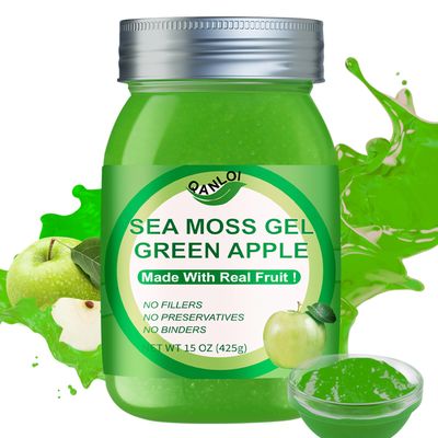 Sea Moss Raw Organic,15OZ Natural Sea Moss Gel with Irish Sea Moss-Immune and Digestive Support Vitamin Mineral Antioxidant Supplements(Green Apple)