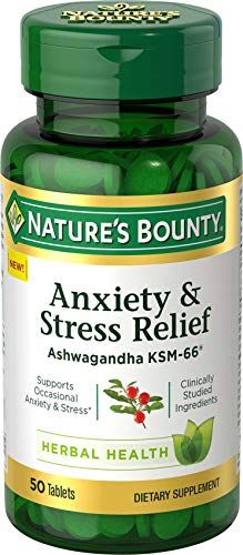 Natures Bounty Anxiety &amp; Stress Relief Ashwagandha KSM 66 Tablets, Mood Support, 50 Count