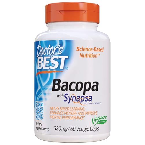 Doctor&#39;s Best Bacopa with Synapsa, Brain, Enhances Memory, Antioxidant, Non-GMO, Vegan, Gluten &amp; Soy Free, 320 mg, 60 Count