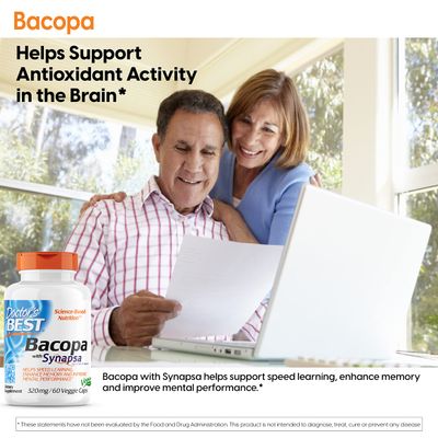 Doctor's Best Bacopa with Synapsa, Brain, Enhances Memory, Antioxidant, Non-GMO, Vegan, Gluten &amp; Soy Free, 320 mg, 60 Count