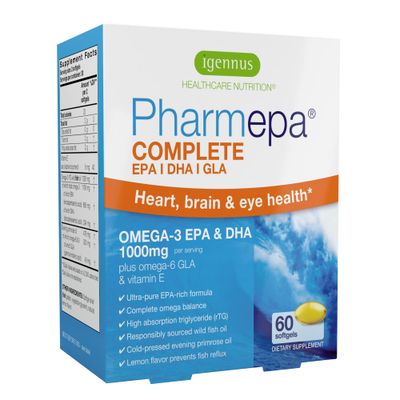 Pharmepa Complete rTG EPA DHA Triglyceride Form Omega 3 1000mg, High Potency Fish Oil Plus Omega 6 GLA Evening Primrose Oil, Lemon Flavor, 60 Softgels