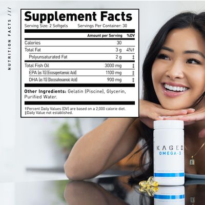 Kaged Omega 3 Fish Oil Supplement | 3000mg Omega 3 Fatty Acid with EPA &amp; DHA | Ultra-Pure | No Fish Burps | 60 Pills