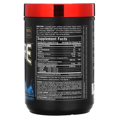 AMINOCORE BCAA - 8G BCAAs - 100% Pure Branch Chained Amino Acids - Gluten Free - Blue Raspberry - 315 Gram