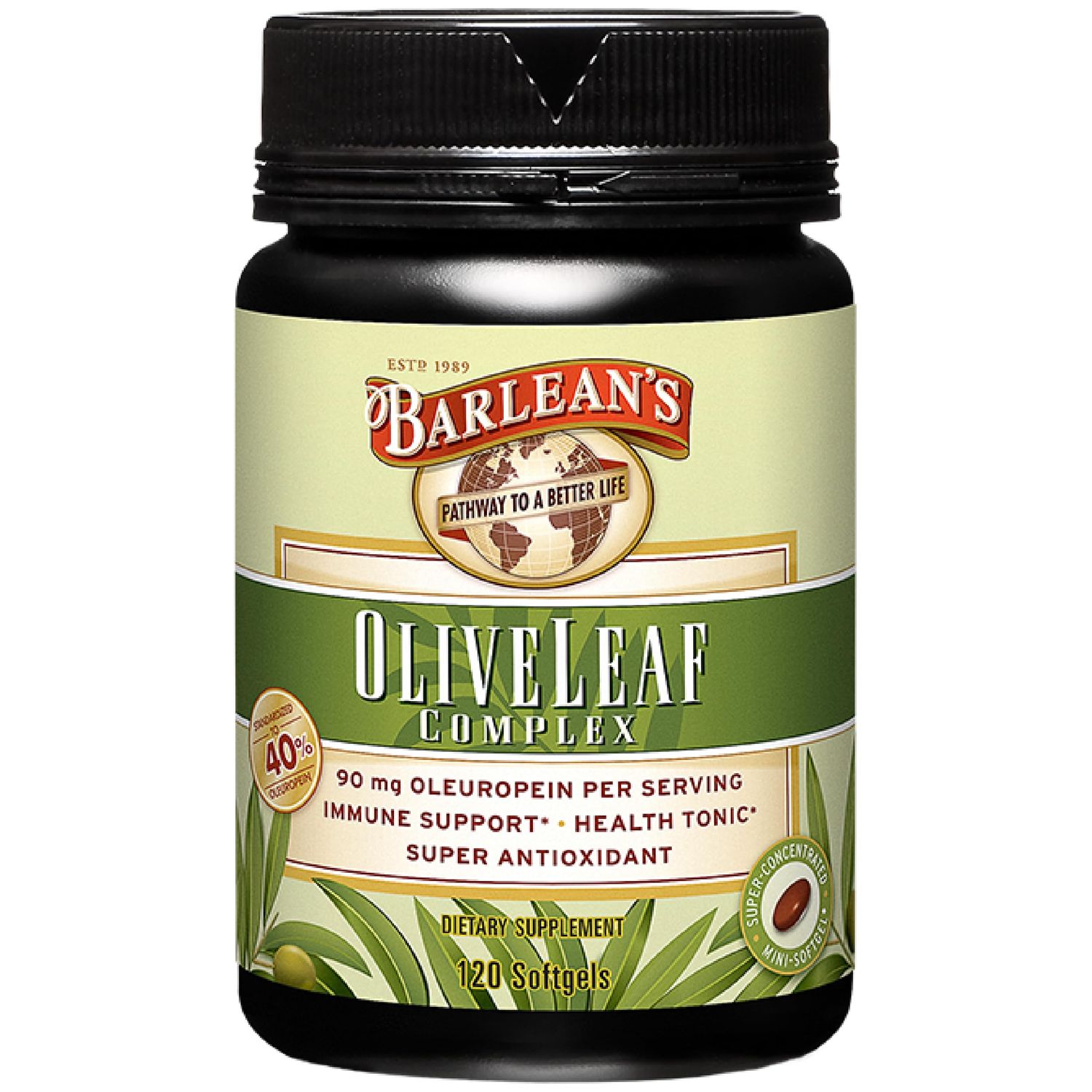 Barlean&#39;s Olive Leaf Complex Softgels Immune Support Supplement with 90 mg Oleuropein Antioxidants, Concentrated Heart Health &amp; Immunity Booster Pills, 120 Count