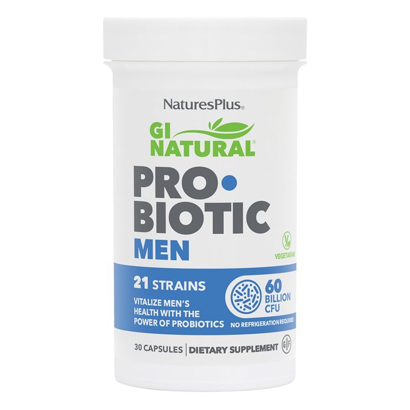 Natures Plus GI Natural Probiotic Men - 30 Capsules - Digestive &amp; Prostate Health, Immune Strength - Includes Saw Palmetto - Gluten Free - 30 Servings