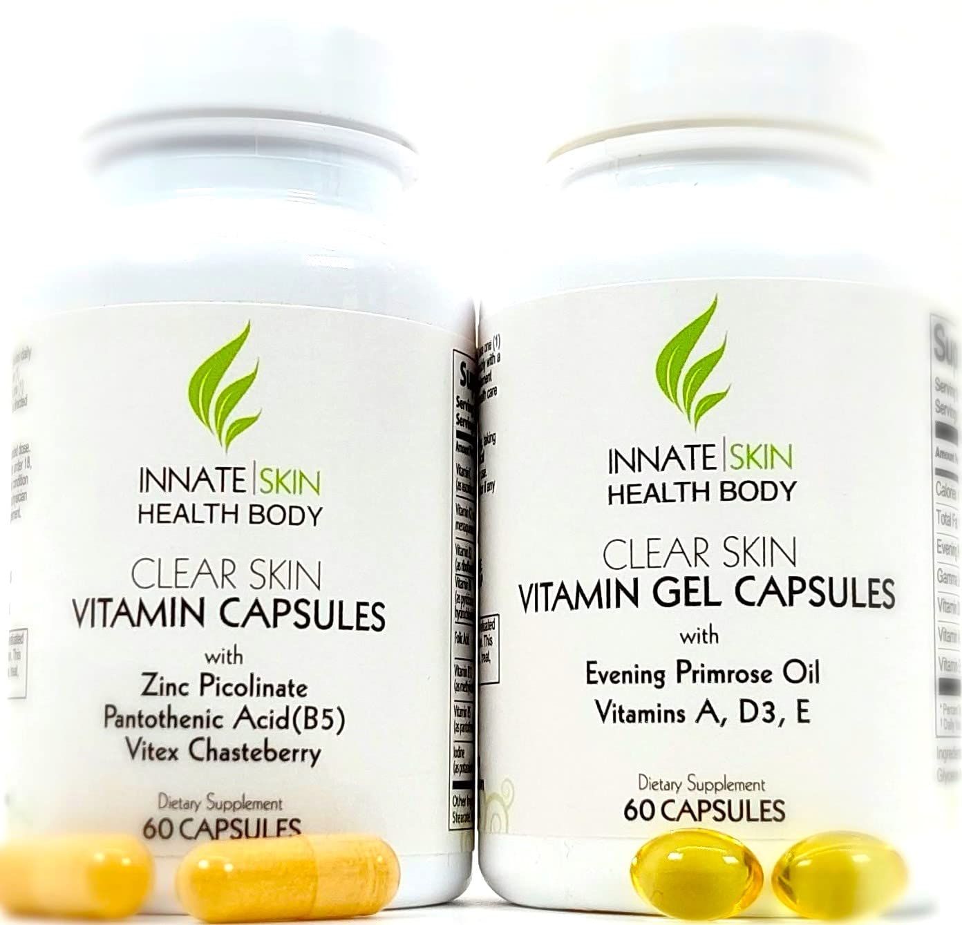 Clear Skin Acne Vitamin System | 20 Antioxidants, Botanicals, Minerals &amp; Vitamins | Hormonal and Cystic Acne Pills | 60 Count Pack of 2 Acne Supplements by Innate Skin