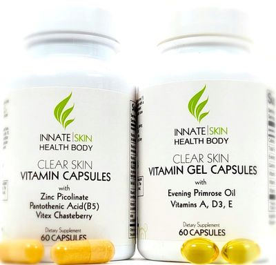 Clear Skin Acne Vitamin System | 20 Antioxidants, Botanicals, Minerals &amp; Vitamins | Hormonal and Cystic Acne Pills | 60 Count Pack of 2 Acne Supplements by Innate Skin