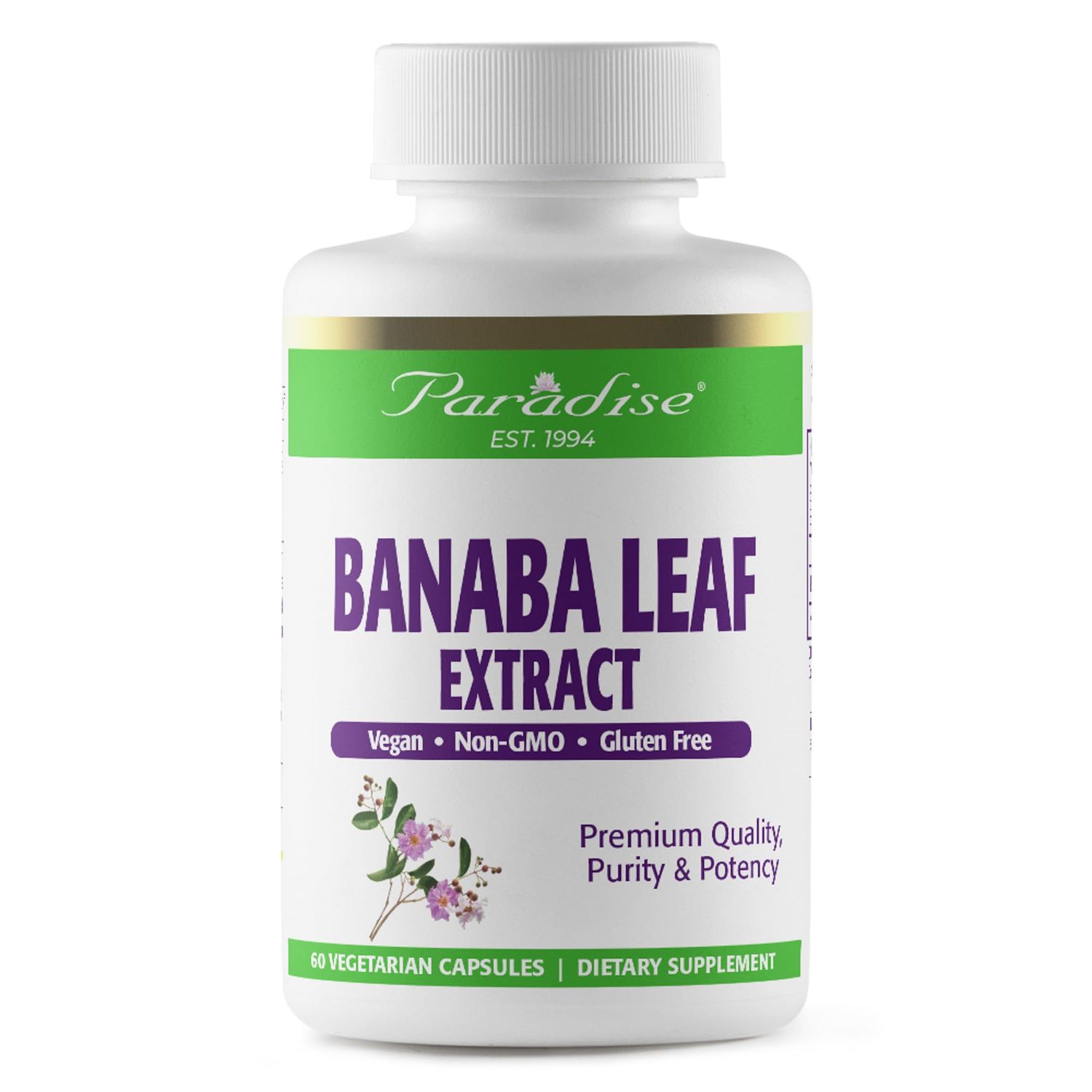 Paradise Herbs, Banaba Leaf, 12:1 Concentrated Extract, 250 mg, Vegan, Gluten-Free, Non-GMO, 60