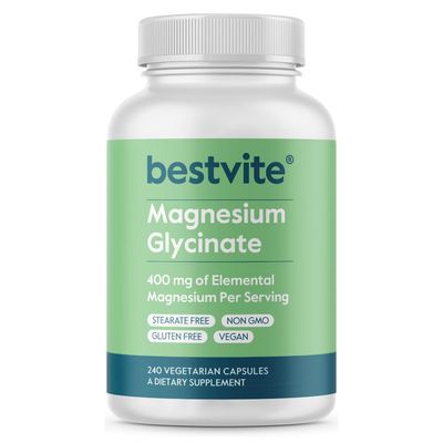 BESTVITE Magnesium Glycinate - 400mg of Magnesium per Serving (240 Vegetarian Capsules) - No Stearates - No Silicon Dioxide - Vegan - Non GMO - Gluten Free