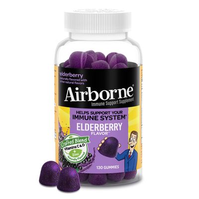 Airborne Elderberry + Zinc &amp; Vitamin C Gummies For Adults, Immune Support Vitamin D &amp; Zinc Gummies with Powerful Antioxidant Vitamins C D &amp; E - 130 Gummies, Elderberry Flavor