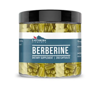Earthborn Elements Berberine 200 Capsules, Pure &amp; Undiluted, No Additives