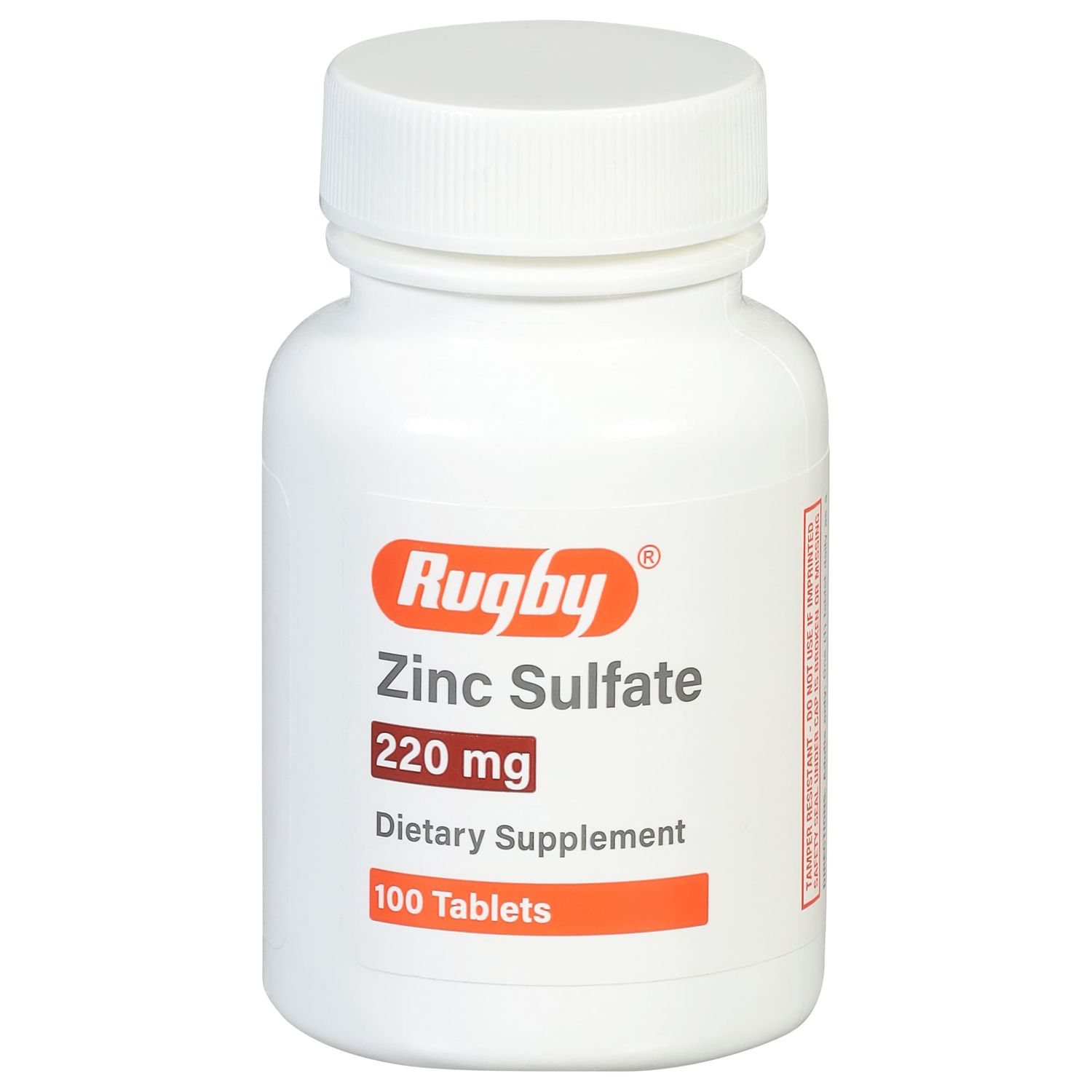 Rugby Zinc Sulfate 220 mg Tablets - Made with Zinc Sulfate Heptahydrate - Dietary Supplement - 100 Tablets