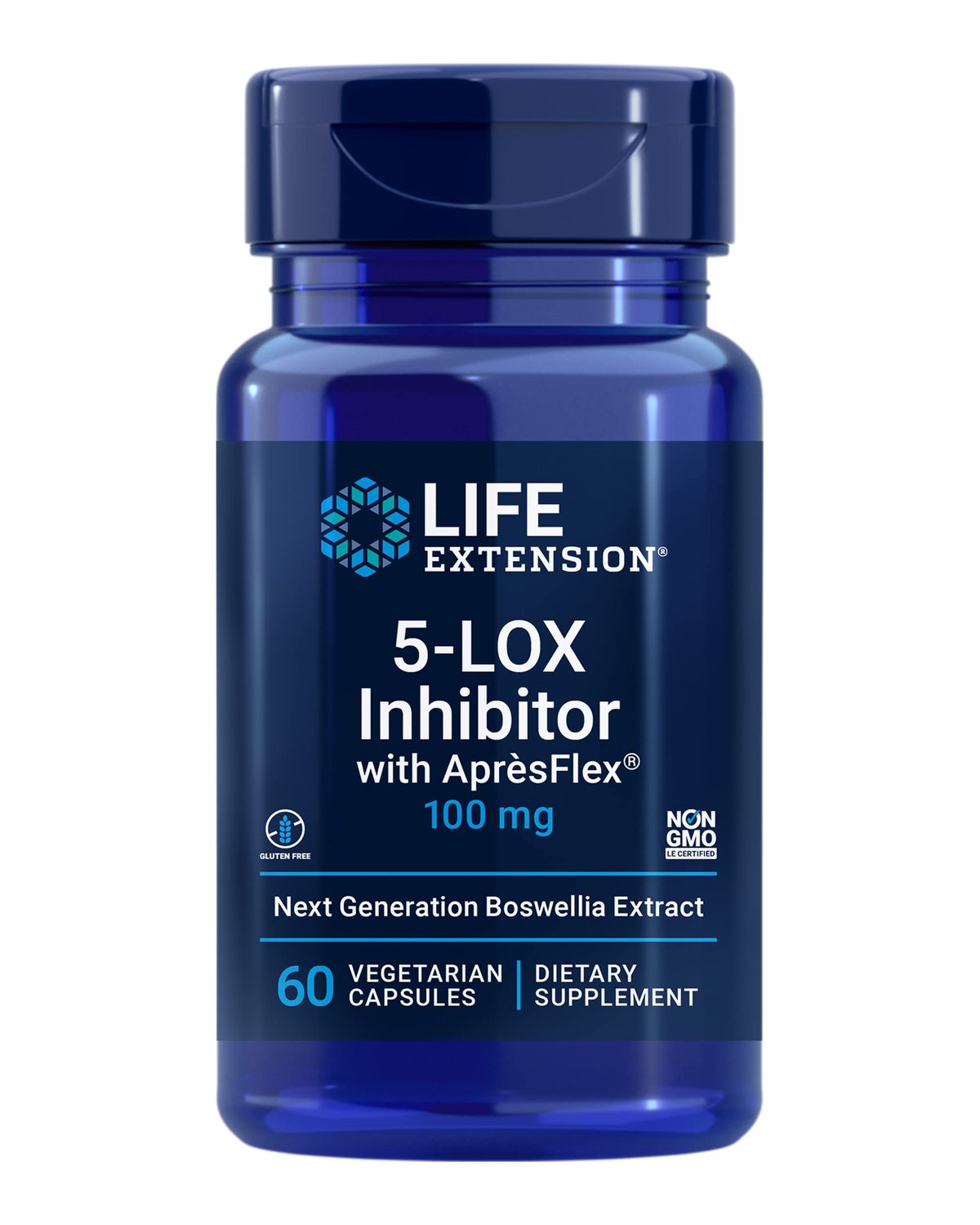 Life Extension 5-LOX Inhibitor with AprsFlex, 100 mg, standardized Boswellia serrata Extract, Promotes Joint, Cell &amp; arterial Health, Gluten-Free, Non-GMO, Vegetarian, 60 Capsules
