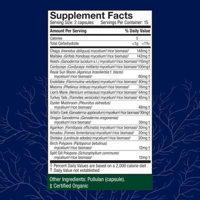 Host Defense MyCommunity Capsules - 17 Species Blend Mushroom Supplement for Immune Support - Herbal Aid with Lion's Mane, Reishi, Chaga, Cordyceps, Turkey Tail & More - 30 Capsules (15 Servings)*