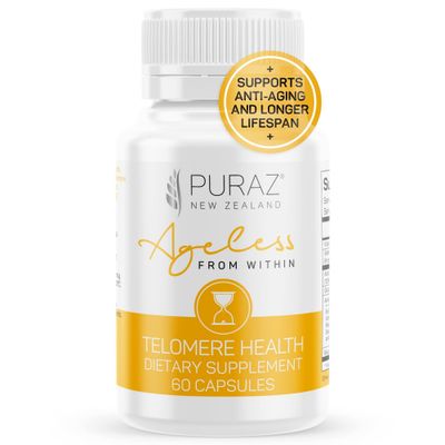 PURAZ Telomere Supplements w/Potent Astragalus Root Extract and Collagen | Superior Immune Support, Anti-Aging, DNA Repair | Pure Telomerase Enzyme for Telomere Lengthening and Support | 60 Capsules