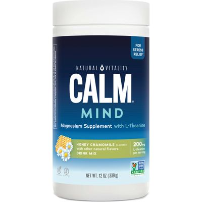 Natural Vitality Calm Mind, Magnesium Citrate + L-Theanine Powder, Supports a Healthy Response to Stress, Gluten Free &amp; Vegetarian, Honey Chamomile, 12 oz.