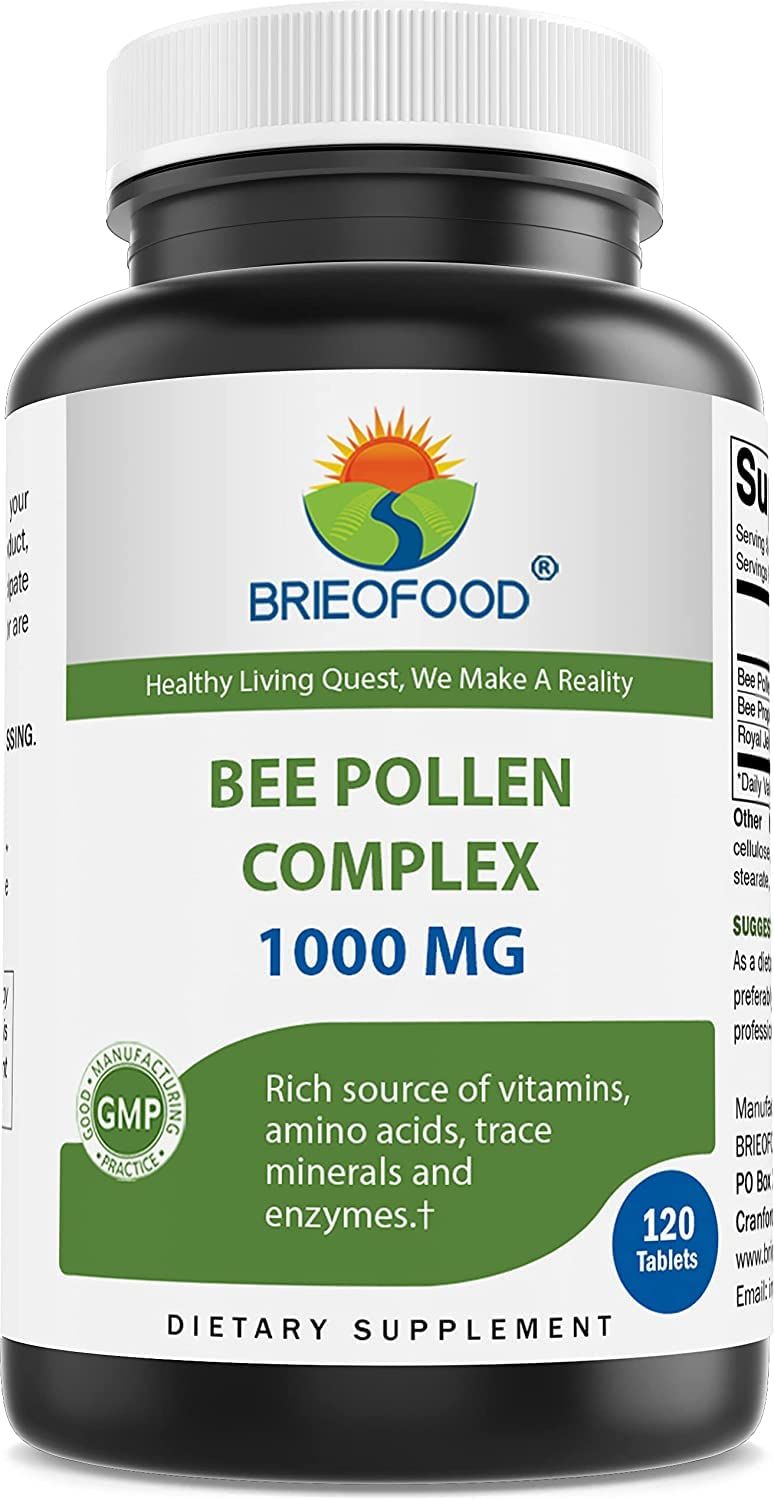 Brieofood Bee Pollen Complex 1000 mg 120 Tablets - Made with Bee Pollen, Bee Propolis, &amp; Royal Jelly Powder