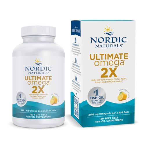 Nordic Naturals Ultimate Omega 2X, Lemon Flavor - 120 Soft Gels - 2150 mg Omega-3 - High-Potency Omega-3 Fish Oil with EPA &amp; DHA - Promotes Brain &amp; Heart Health - Non-GMO - 60 Servings