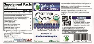 Nature's BioScience  Certified USDA Organic Fucoidan 6 Bottles Pack