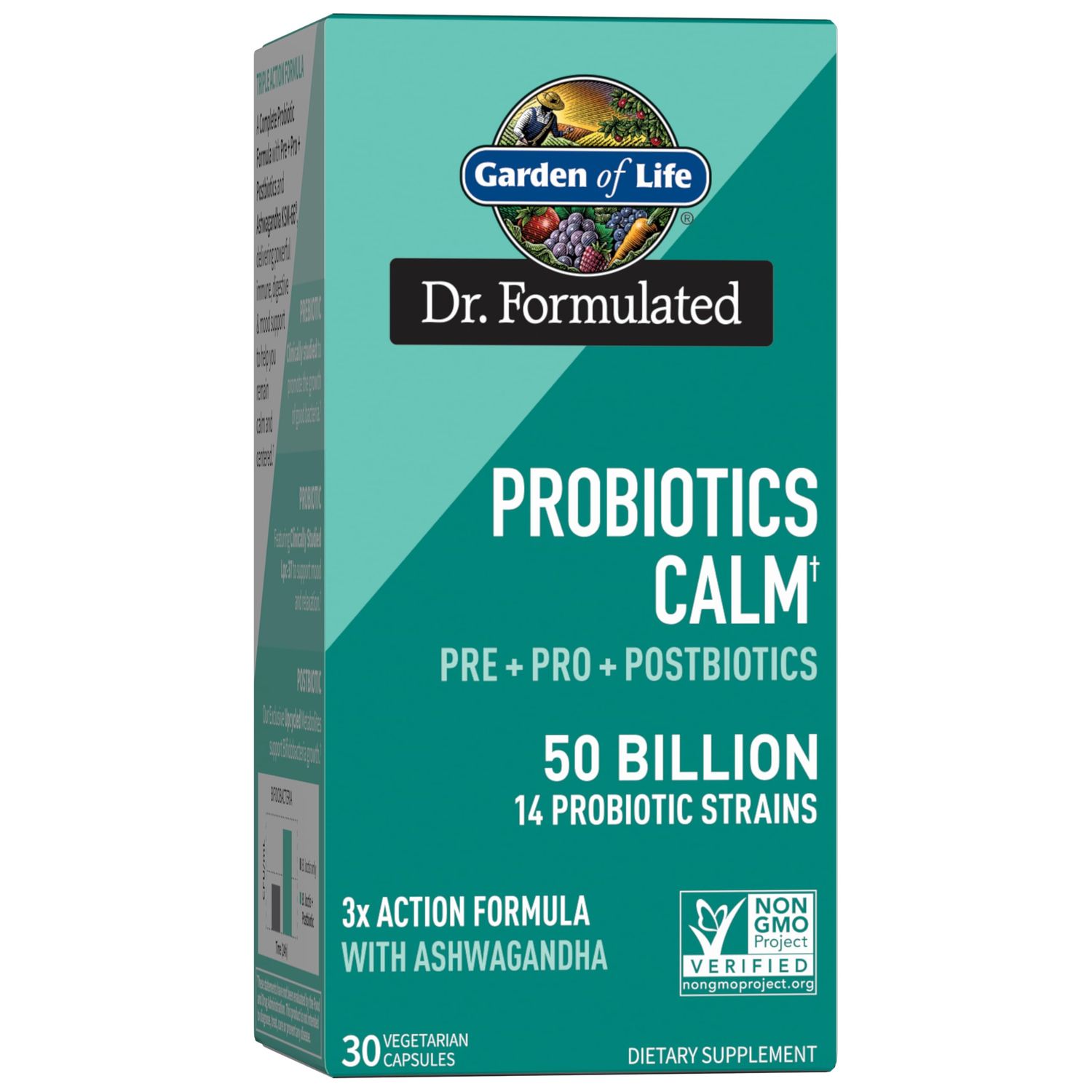 Garden of Life Dr Formulated Calm Daily 3-in-1 Complete Probiotics, Prebiotics &amp; Postbiotics with Ashwagandha - PRE + PRO + POSTBIOTIC Supplement for Immune, Digestive &amp; Mood Support - 30 Day Supply