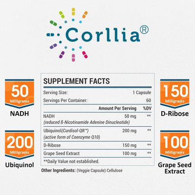 NADH 50mg + CoQ10 200mg + D-Ribose 150mg Supplement, Enhance NAD+ Supplement for Energy, Fatigue, Reduced Nicotinamide Adenine Dinucleotide, 360 Veggie Capsules