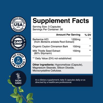 Balancing Berberine Plus 1200mg Per Serving Complex - Antioxidant Berberine with Ceylon Cinnamon Capsules Plus Silymarin Milk Thistle Extract - Active PK for Heart Health Support 90 Capsules
