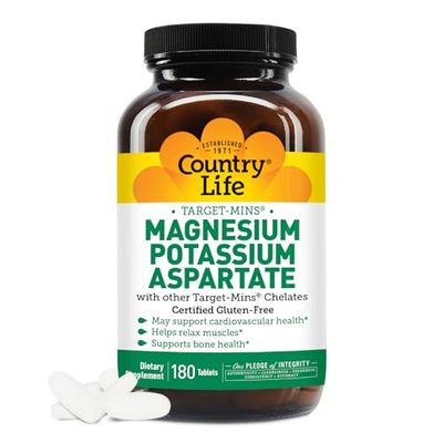 Country Life Magnesium and Potassium Supplement for Heart Health, Cardiovascular Support, Immune System and Bone Health, Gluten-Free