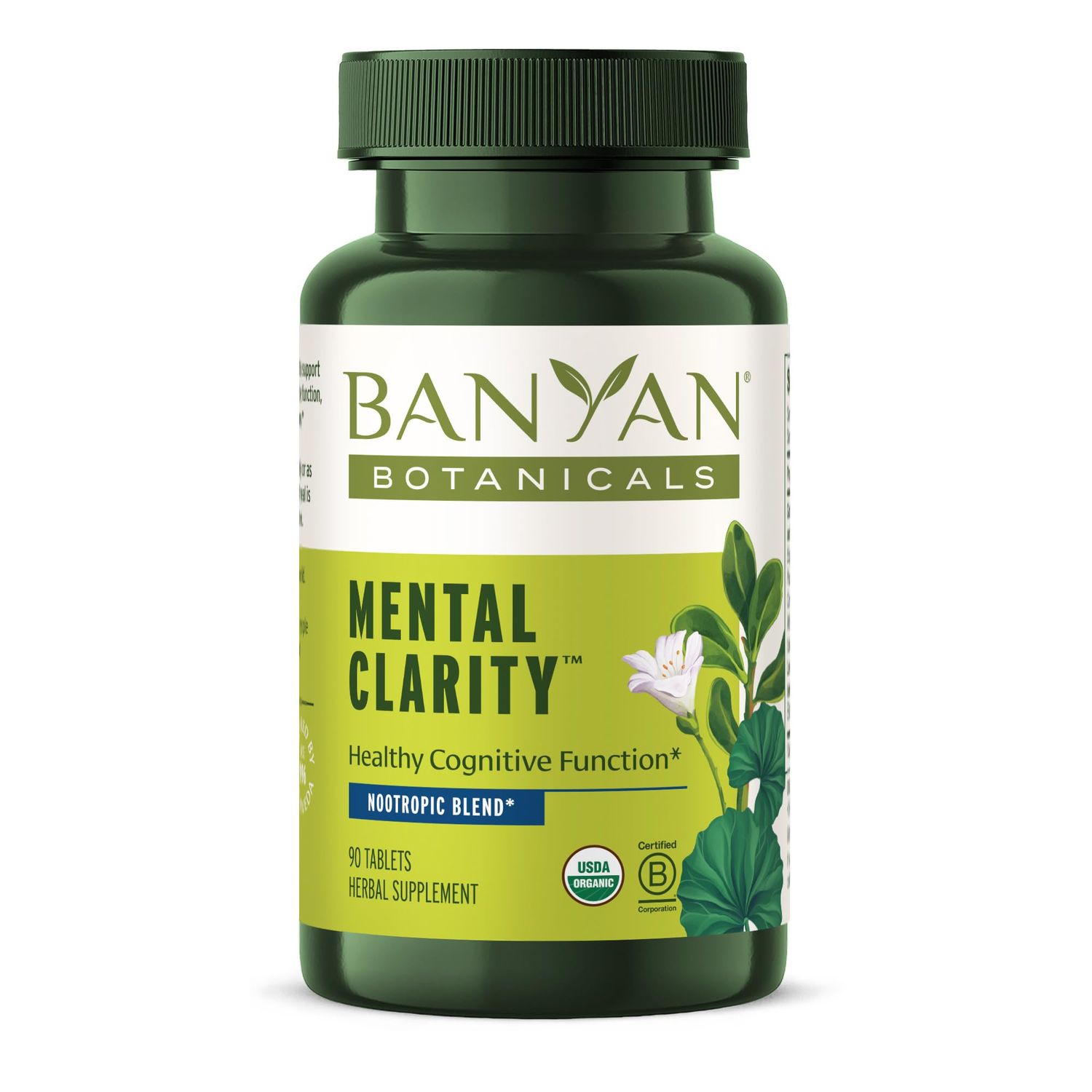 Banyan Botanicals Mental Clarity - Organic Supplement with Gotu Kola &amp; Bacopa - Supports Healthy Cognitive Function &amp; Mental Performance* - 90 Tablets - Non-GMO Sustainably Sourced Vegan