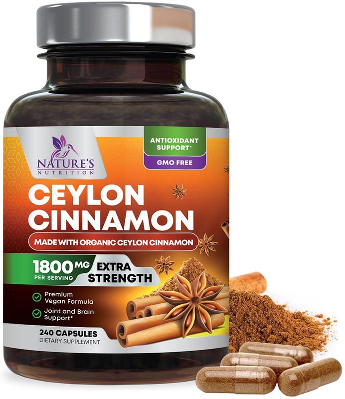 Pure Cinnamon Capsules, Certified Organic Ceylon Cinnamon Pills, Non-GMO, Gluten-Free, Dairy-Free, Sri Lanka Cinnamon Powder Supplement, Best Vegan True Cinnamomum Vitamins, Sugar Free - 240 Capsules