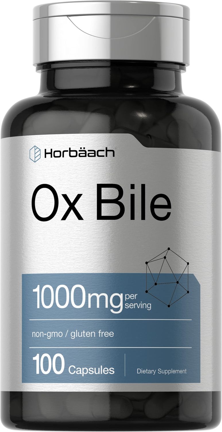 Horbach Ox Bile Supplement | 1000mg | 100 Capsules | Digestive Enzymes Supplement | Non-GMO &amp; Gluten Free