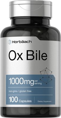Horbach Ox Bile Supplement | 1000mg | 100 Capsules | Digestive Enzymes Supplement | Non-GMO &amp; Gluten Free