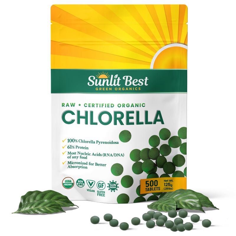 Sunlit Best USDA Organic Premium Chlorella Tablets 500 Tabs | 100% Pure Chlorella Superfood Supplement High in Protein, Chlorophyll, Vitamins, &amp; Minerals | Supports Good Health, Wellbeing &amp; Recovery